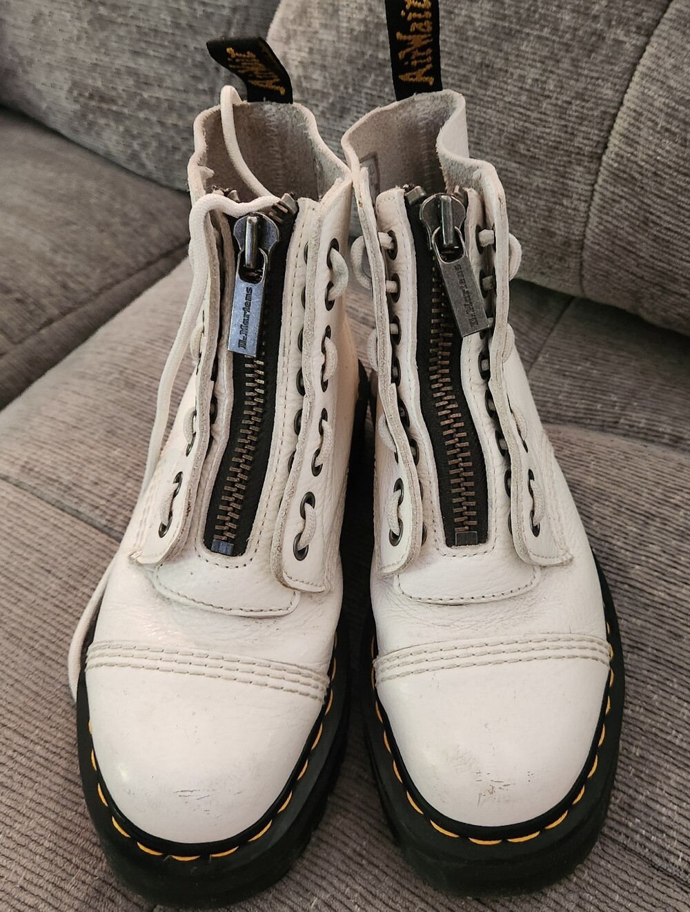 Dr. Martens White Leather Zip-Front Lace-Up Ankle Boots